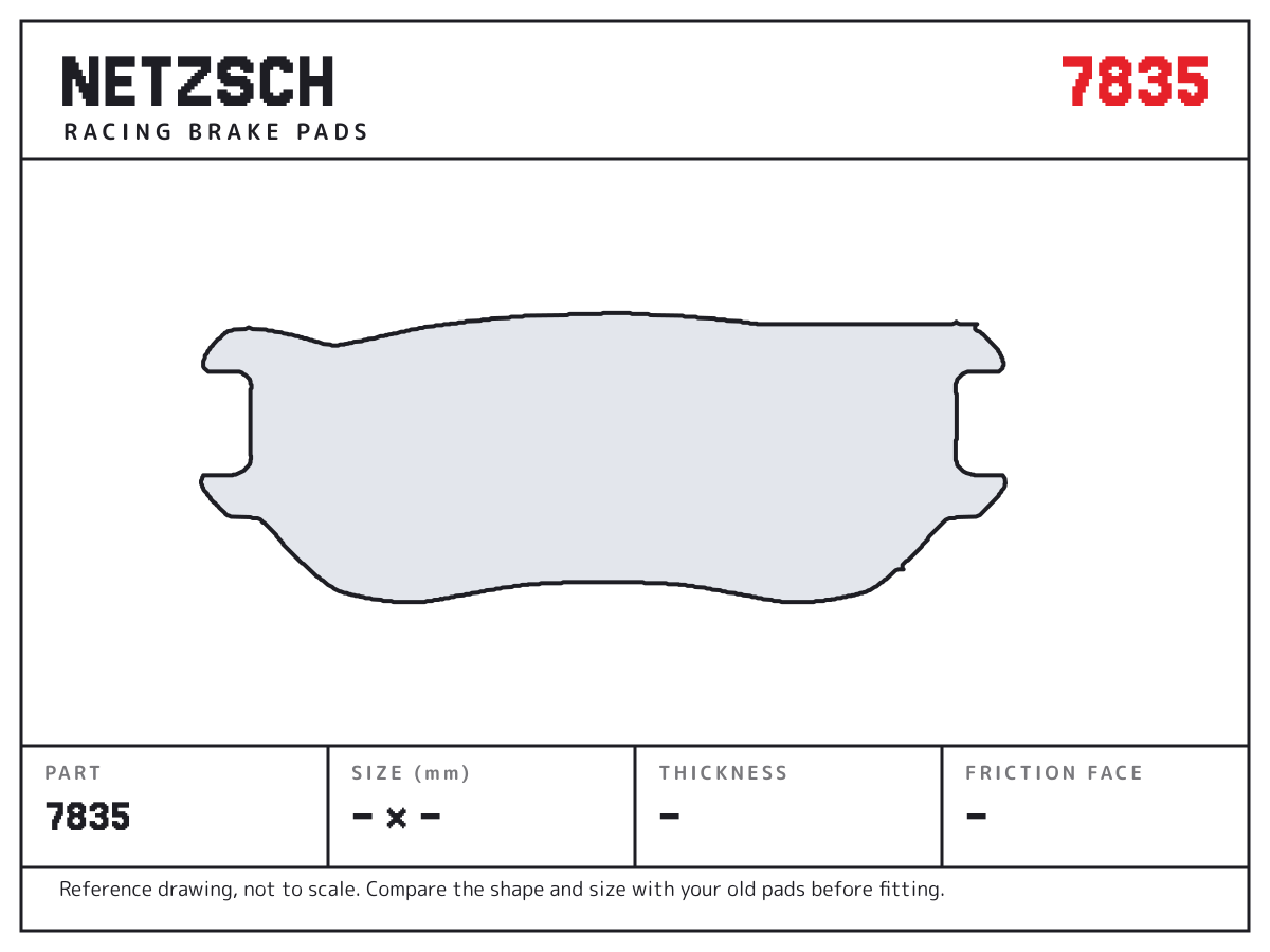 NETZSCH 7835 brake pad drawing: unconfirmed × unconfirmed mm, 18 mm thick