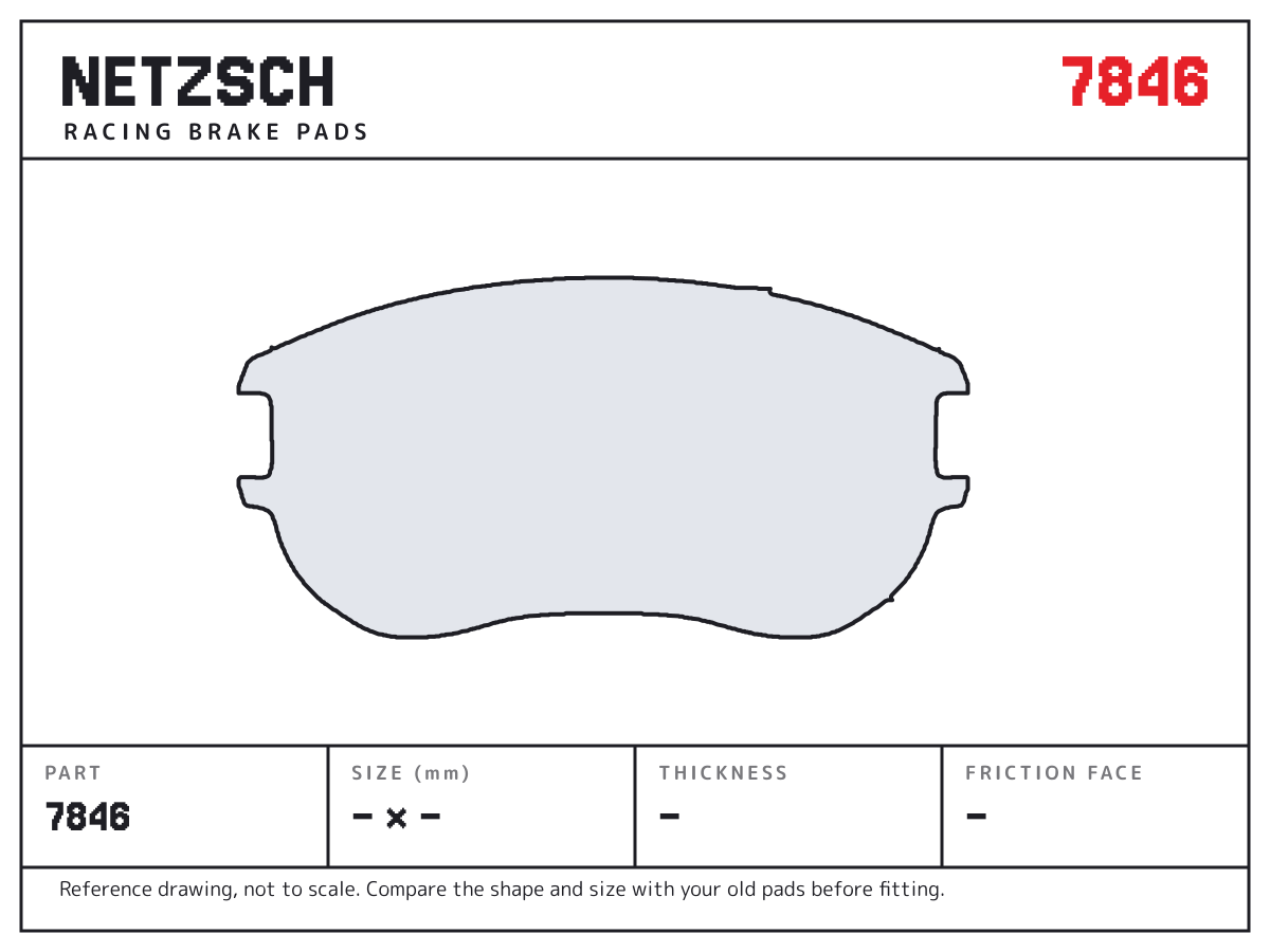 NETZSCH 7846 brake pad drawing: unconfirmed × unconfirmed mm, 29 mm thick