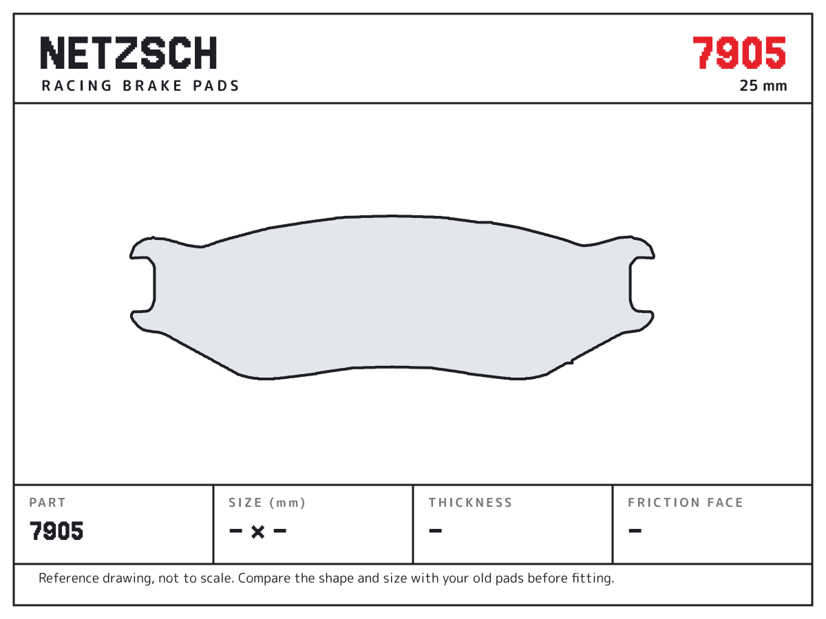 NETZSCH 7905 brake pad drawing: unconfirmed × unconfirmed mm, 25 mm thick
