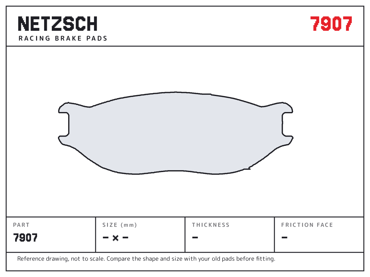 NETZSCH 7907 brake pad drawing: unconfirmed × unconfirmed mm, 19 mm thick