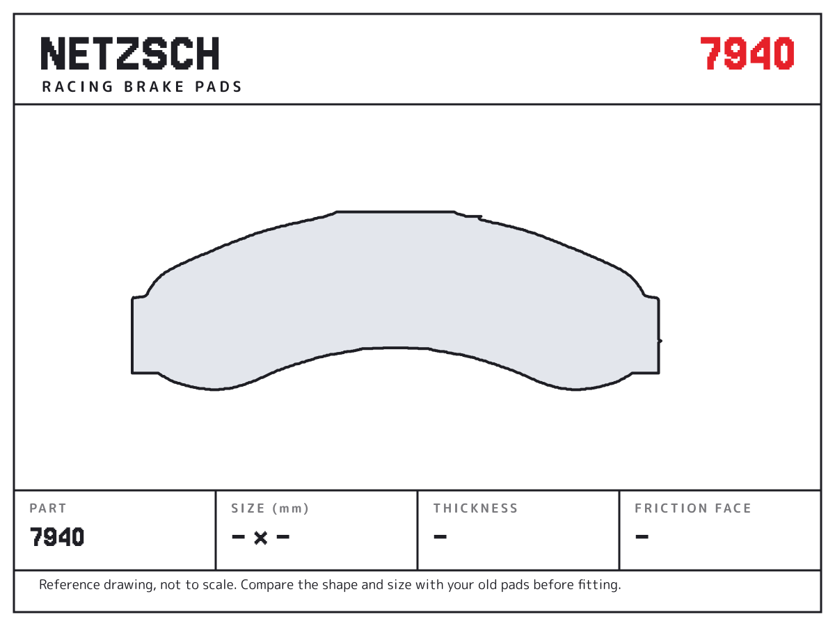 NETZSCH 7940 brake pad drawing: unconfirmed × unconfirmed mm, 20 mm thick