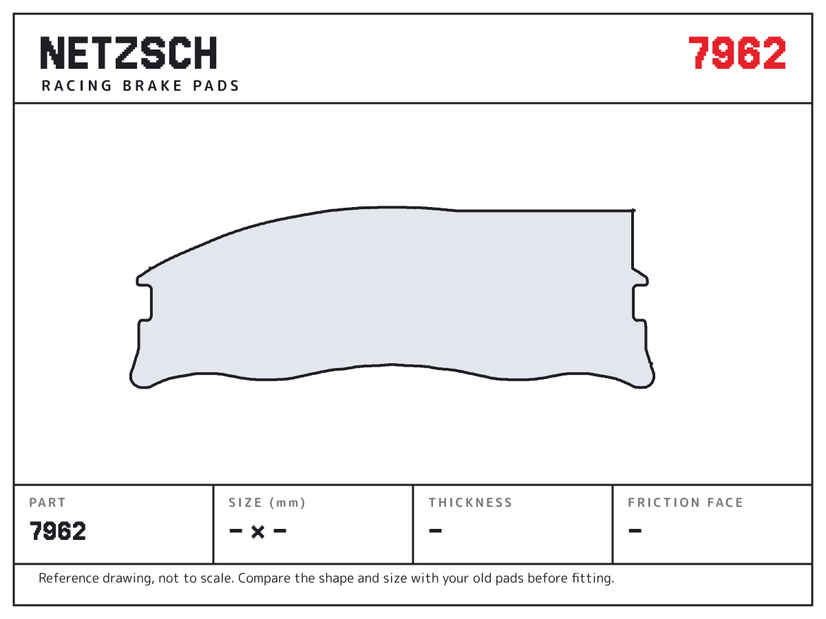 NETZSCH 7962 brake pad drawing: unconfirmed × unconfirmed mm, 15 mm thick