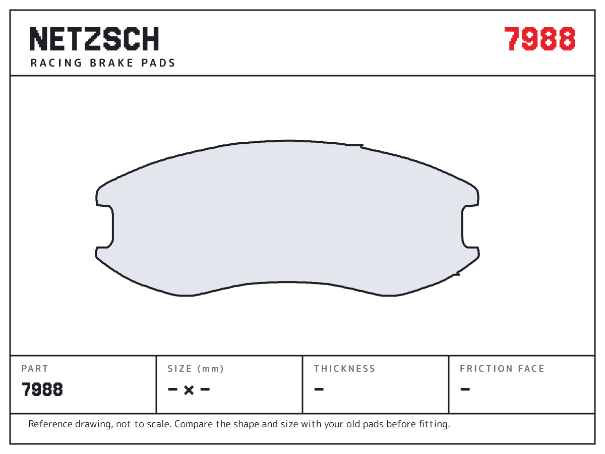 NETZSCH 7988 brake pad drawing: unconfirmed × unconfirmed mm, 18 mm thick