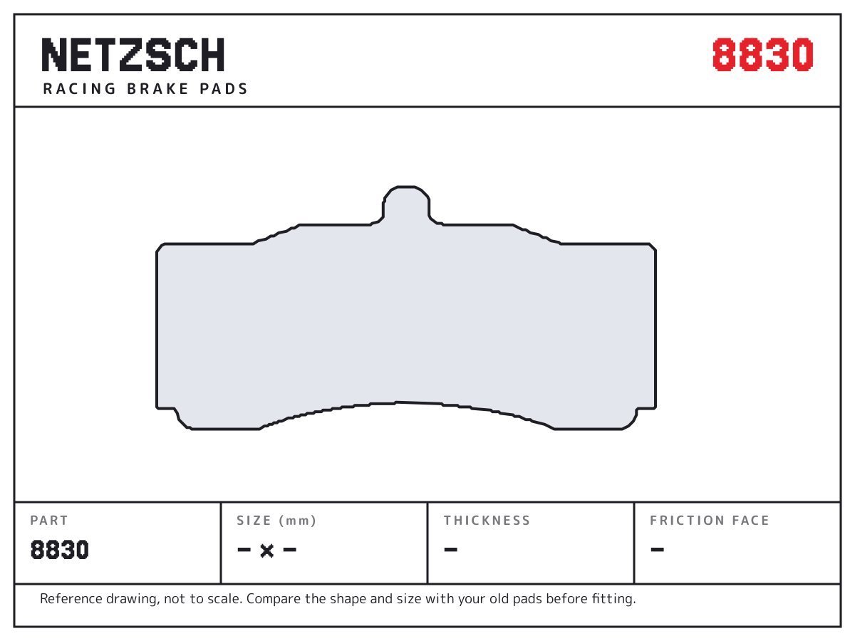 NETZSCH 8830 brake pad drawing: unconfirmed × unconfirmed mm, 30 mm thick