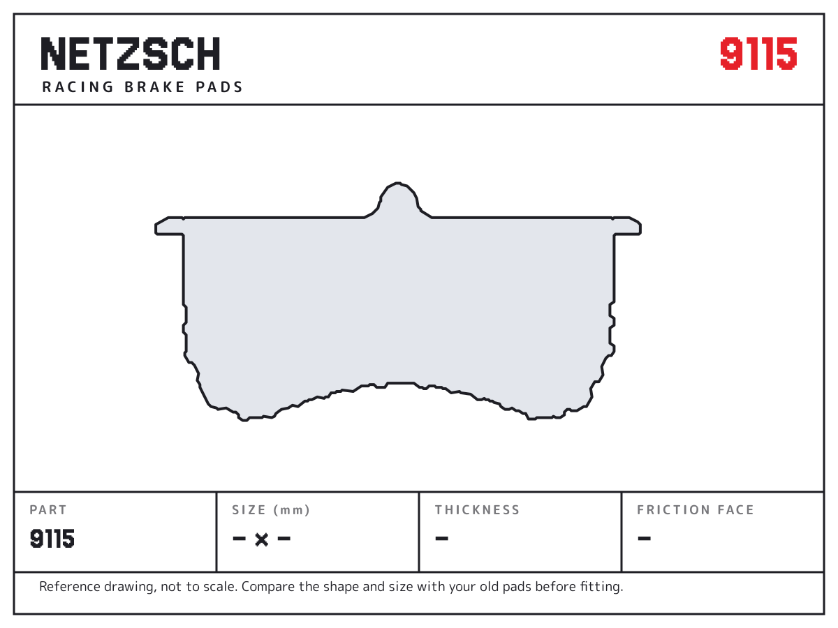 NETZSCH 9115 brake pad drawing: unconfirmed × unconfirmed mm, 14.5 mm thick