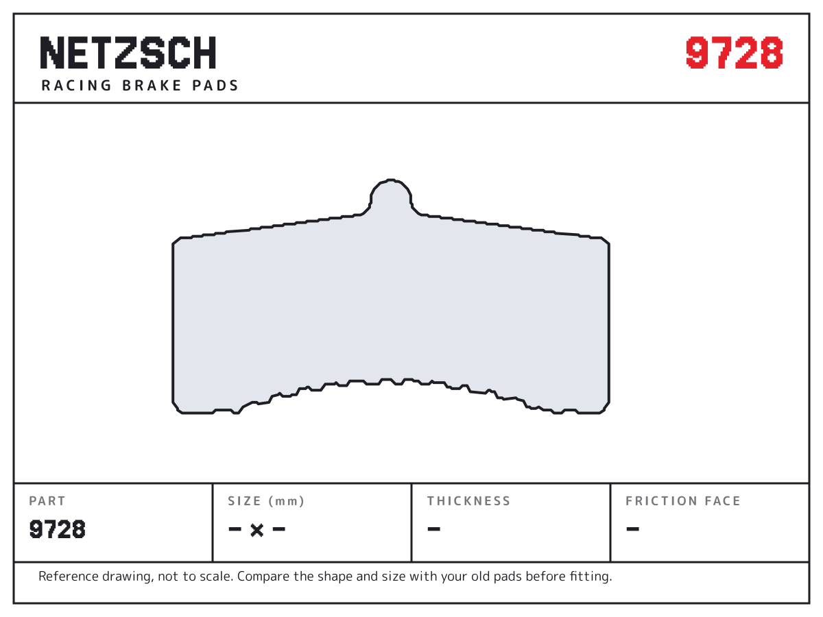 NETZSCH 9728 brake pad drawing: unconfirmed × unconfirmed mm, 27.9 mm thick