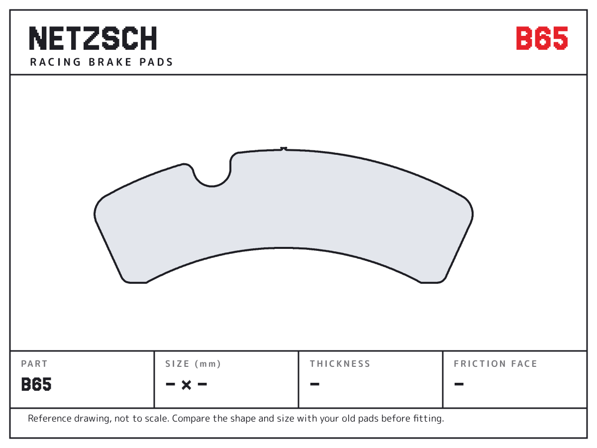 NETZSCH B65 brake pad drawing: unconfirmed × unconfirmed mm, 17 mm thick