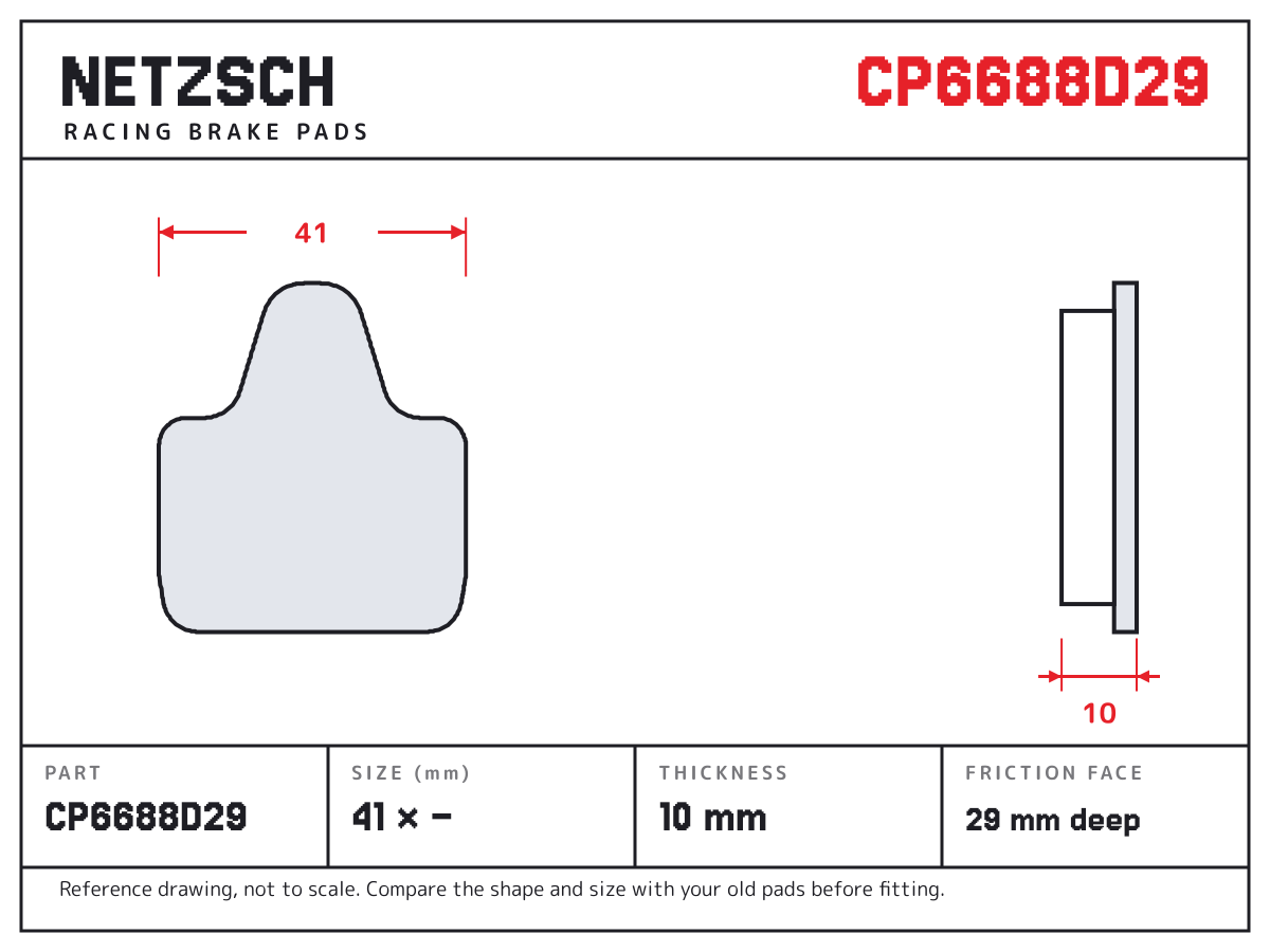 NETZSCH CP6688D29 brake pad drawing: 41 × unconfirmed mm, 10 mm thick