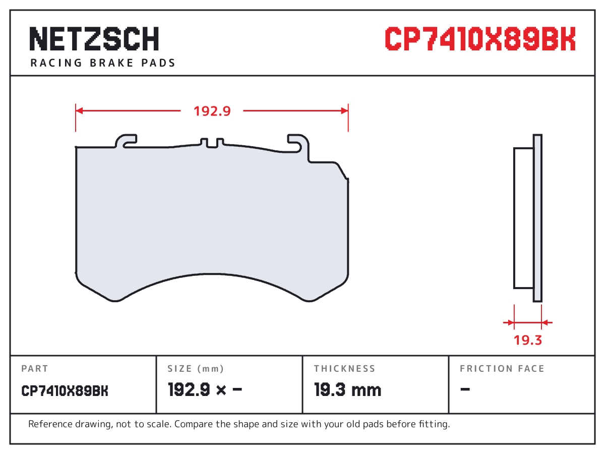 NETZSCH CP7410X89BK brake pad drawing: 192.9 × unconfirmed mm, 19.3 mm thick