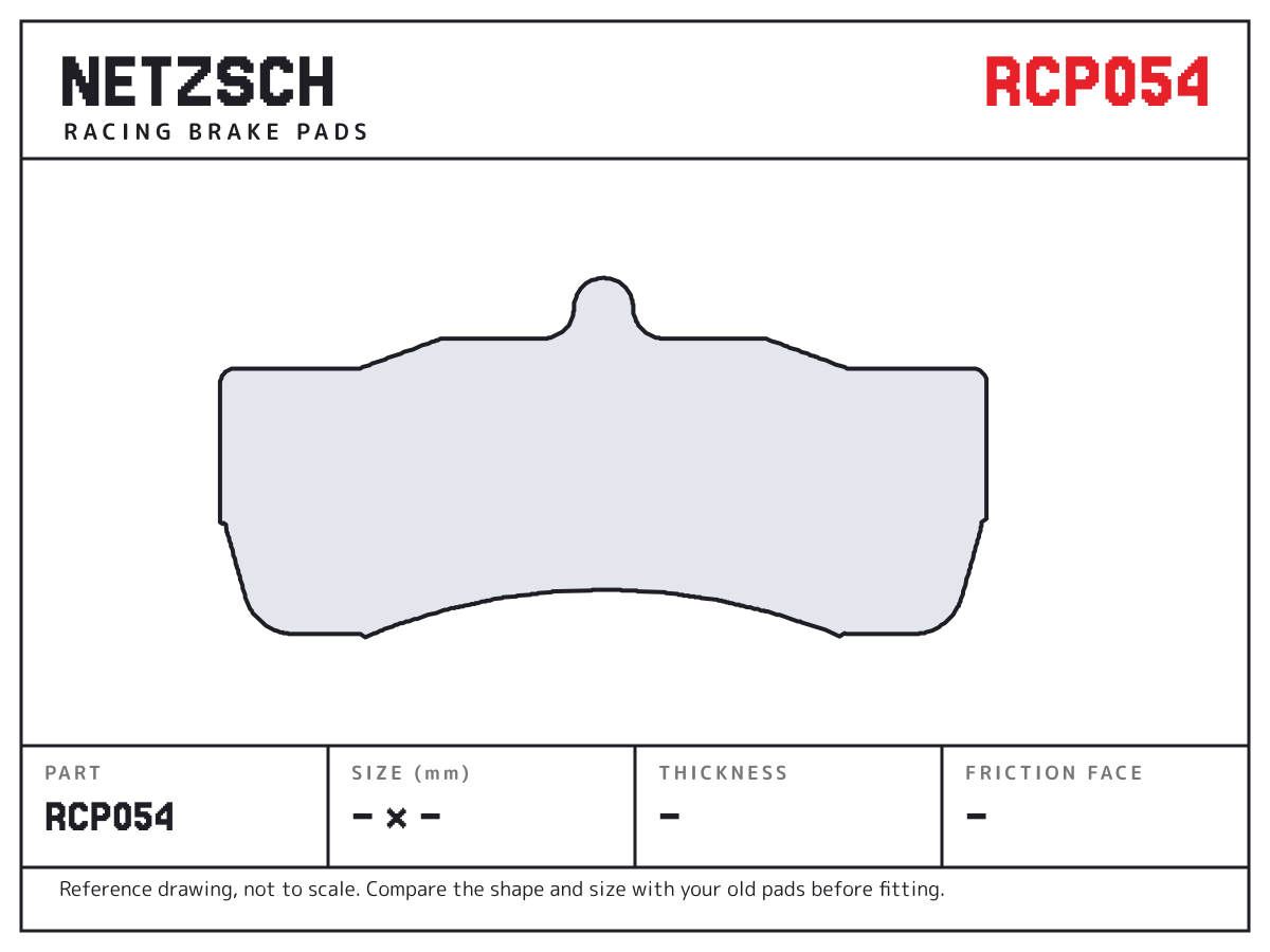 NETZSCH RCP054 brake pad drawing: unconfirmed × unconfirmed mm, 18 mm thick