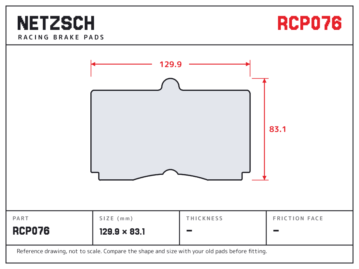 NETZSCH RCP076 brake pad drawing: 129.9 × 83.1 mm