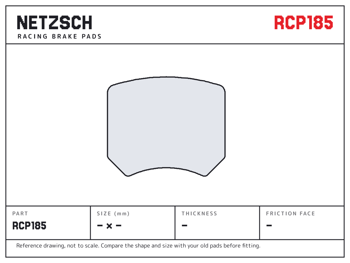 NETZSCH RCP185 brake pad drawing: unconfirmed × unconfirmed mm, 14.5 mm thick
