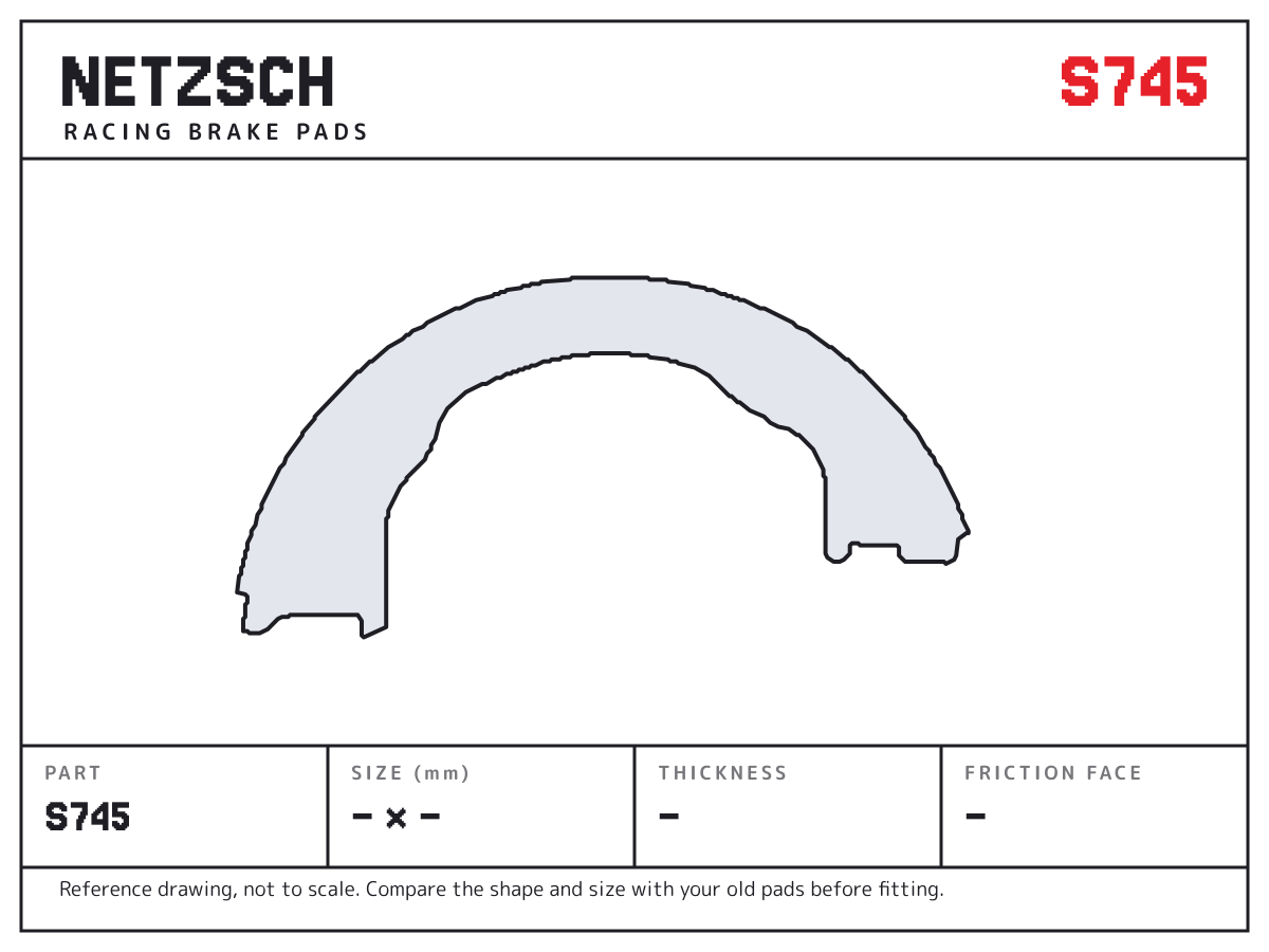 NETZSCH S745 brake pad drawing: unconfirmed × unconfirmed mm, 30 mm thick