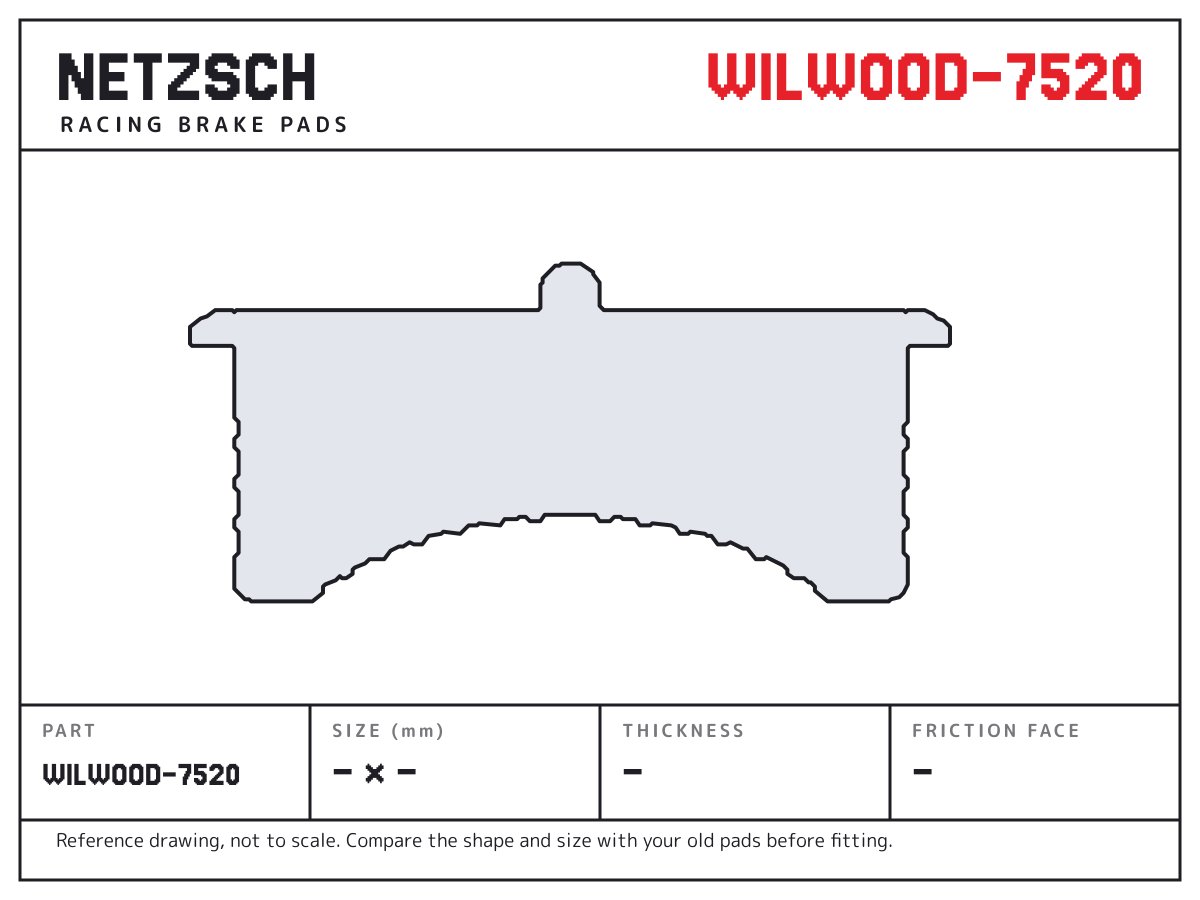 NETZSCH WILWOOD-7520 brake pad drawing: unconfirmed × unconfirmed mm, 20.3 mm thick